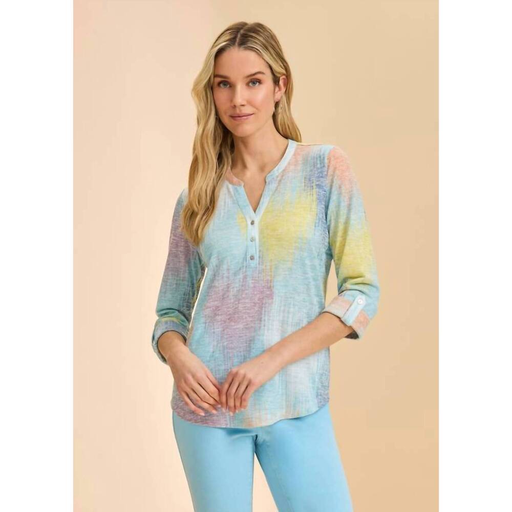 NEW FDJ quarter sleeve henley top in bright